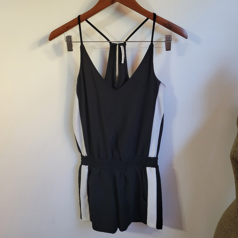 Revolve Amanda Uprichard Track Romper in Black Ivory Stripe Size XS - Picture 5 of 7